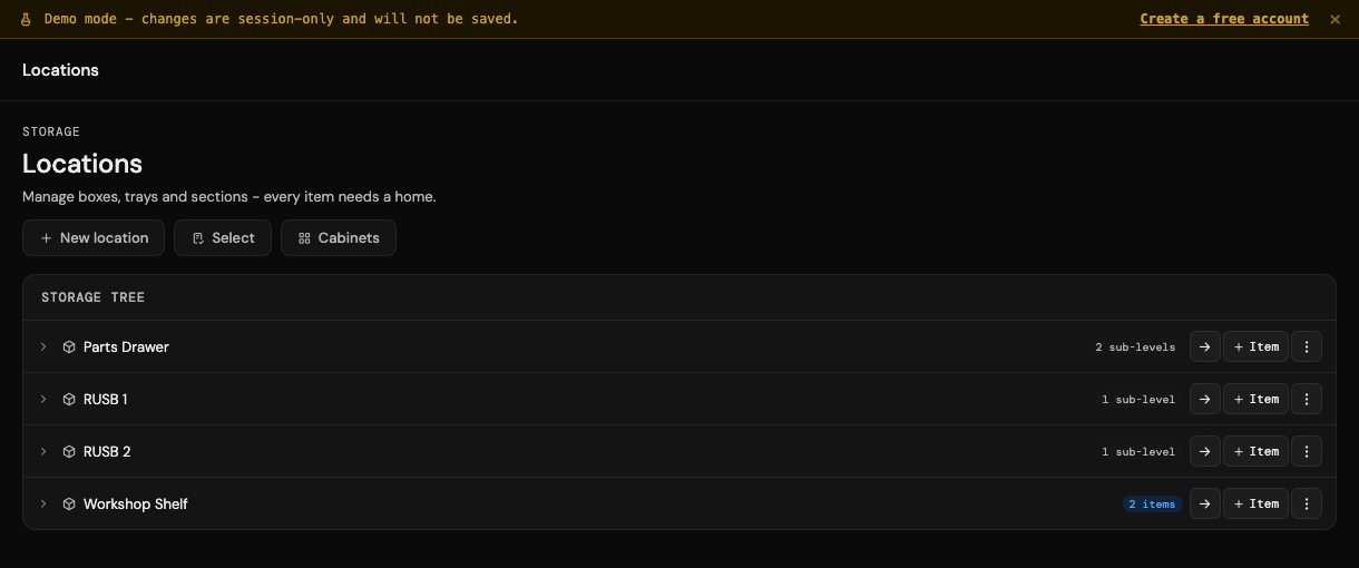 Locations screen, part of the same inventory shown on mobile and web